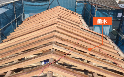 垂木とは屋根全体を支えている木材 垂木とは屋根全体を支えている木材です
