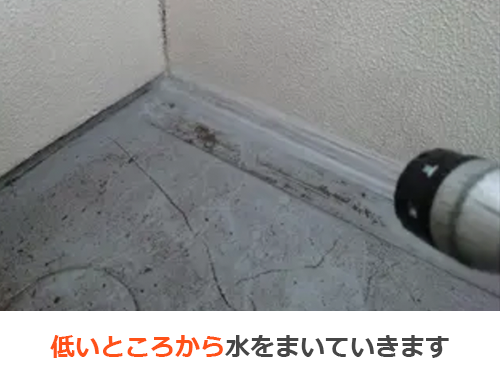 低いところから水をまいていきます