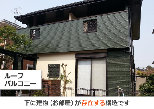 ルーフバルコニーは下に建物(お部屋)が存在する構造です