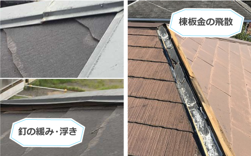 釘の緩み・浮き、棟板金の飛散