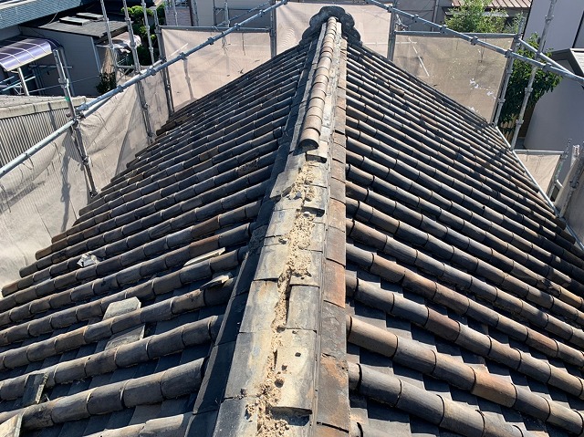 八尾市の蔵の屋根　施工中