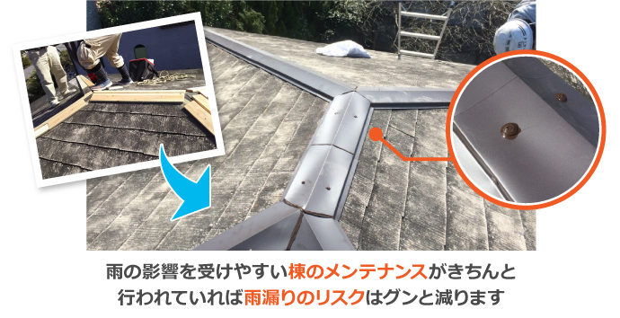 棟のメンテナンスがきちんと行われていれば雨漏りのリスクはグンと減ります