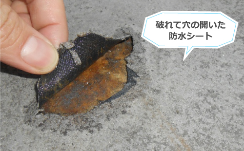 破れて穴の開いた防水シート 破れて穴の開いた防水シート