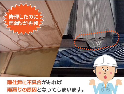 雨仕舞に不具合があれば雨漏りの原因となってしまいます