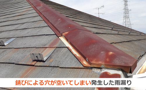 錆による穴が開いてしまい発生した雨漏り