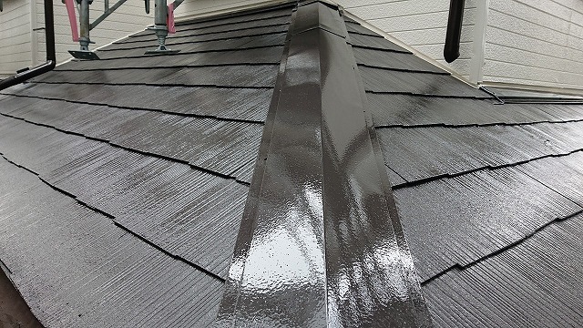 上塗り塗装後の屋根