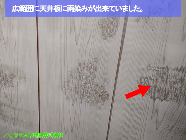 02名古屋市港区　葺き替え　広範囲に天井板に雨染みが出来ていました。