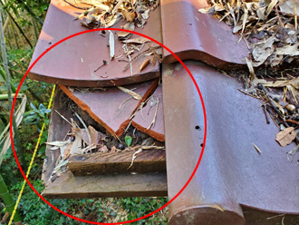 瓦が割れている