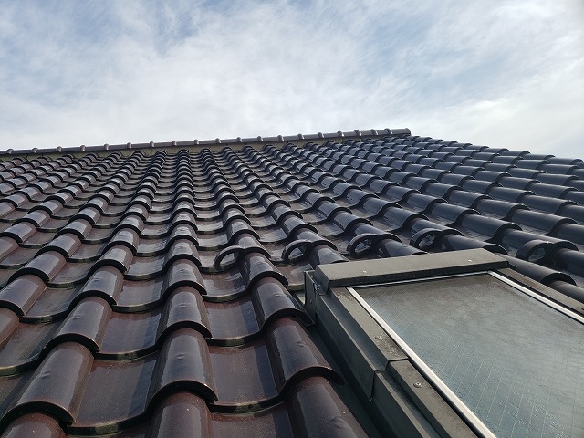 屋根に上っての現地調査