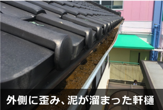 泥が溜まった軒樋 泥が溜まった軒樋
