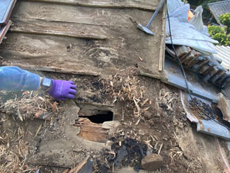 野地板に穴が開いてしまっています