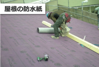 屋根に張られた防水紙