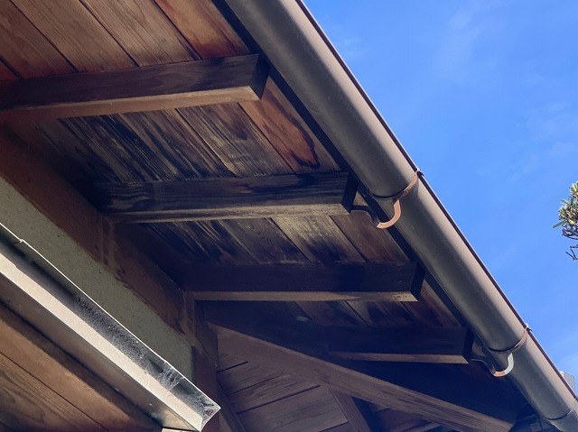 軒裏雨染み近景