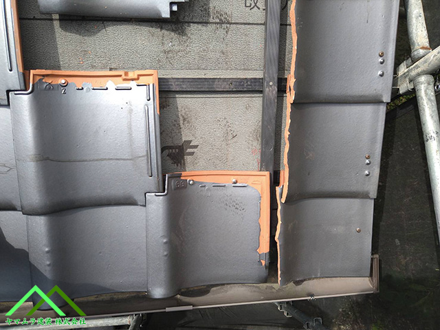 ケラバ袖瓦を切断加工