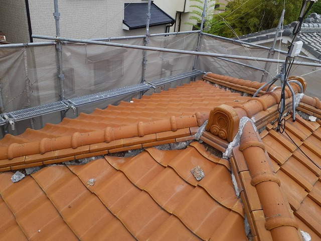 東大阪市　和瓦からリッジウェイ　ハーバードスレート　施工前