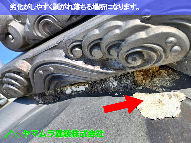 06．知多市　屋根漆喰作業　劣化が早く来る場所になります。