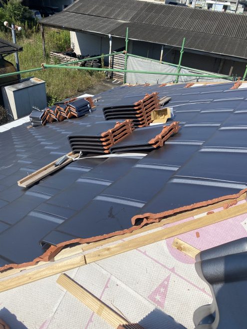 平瓦　陶器　並べ　順調