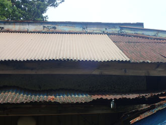 トタン屋根には以前補修された跡がありました