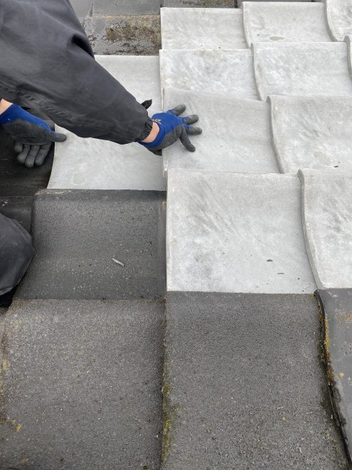 セメント瓦差し替え　施工