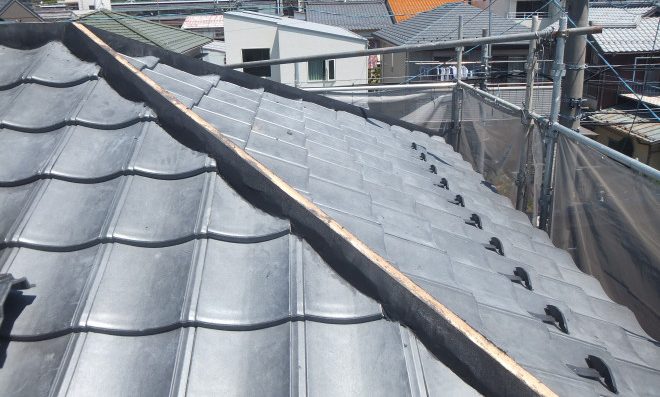 棟部　漆喰施工