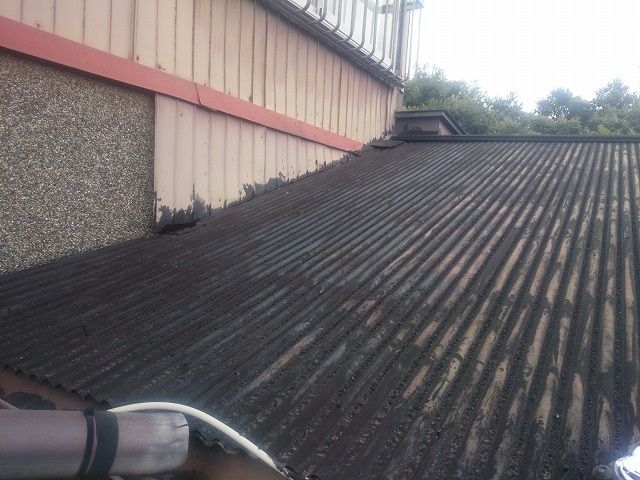 吹田市泉町で、劣化したトタン屋根とごみが溜まった雨樋と屋根を葺き替え