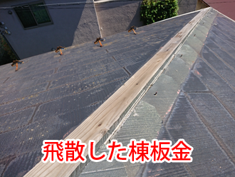 飛散した棟板金