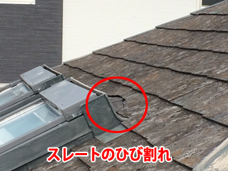 劣化したスレートにひび割れ
