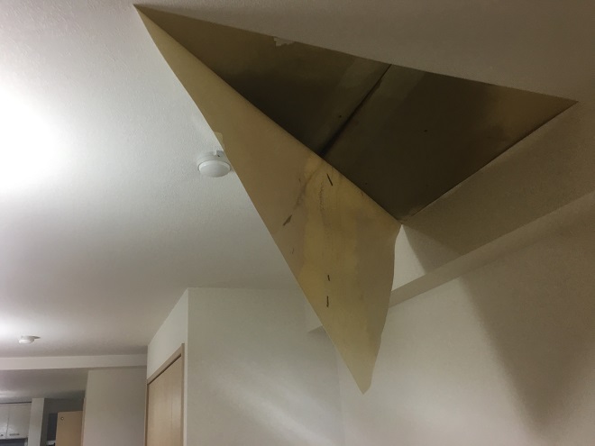 雨漏りによるクロスの剥がれ