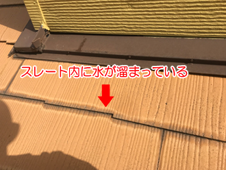 スレート内部に雨水が溜まっている