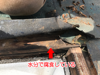 天窓の木材が腐食している