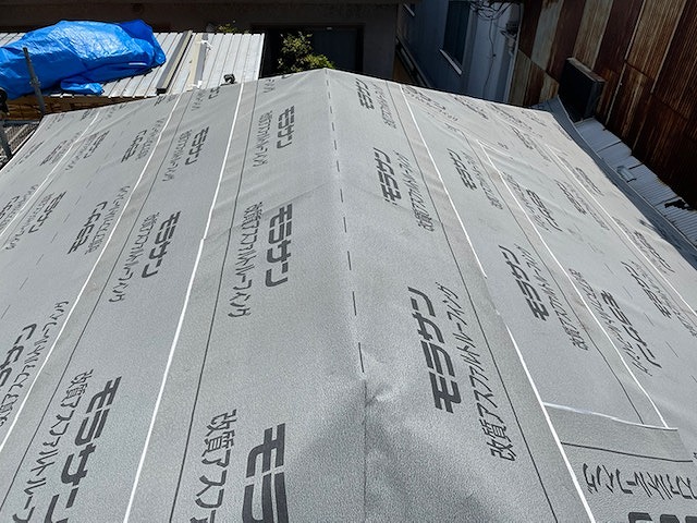 東大阪市　和瓦からリッジウェイ　ハーバードスレート　ゴムアスルーフィング