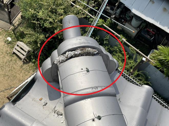 奈良市T様邸　屋根漆喰状況