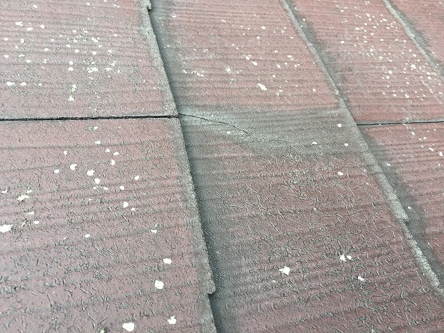 瓦がひび割れています。ひび周辺には雨染みが見られます。