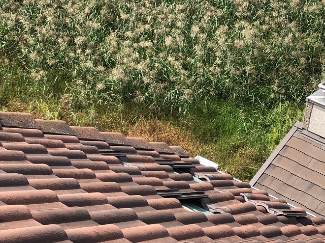 飛散したモニエル瓦