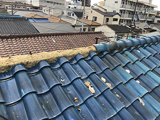 吹田市でS形釉薬瓦の棟が倒壊、できた穴から雨水浸入の危険性