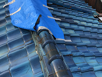 吹田市朝日が丘町で強風により瓦落下やズレの被害があり雨漏りが心配です