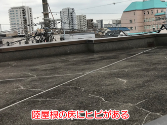 陸屋根の床にひびが入っている