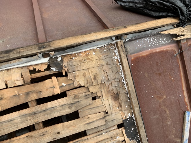腐食が進行した野地板