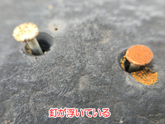 棟板金の釘が外れかかっている