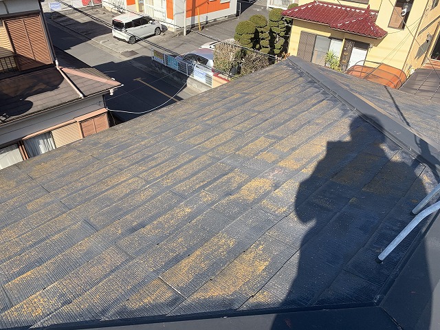 屋根全体にコケが発生しています