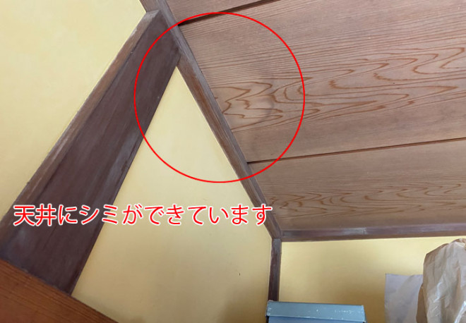 目透かし天井に染みがありました