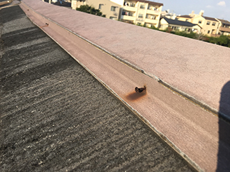棟板金の釘が緩んでいる