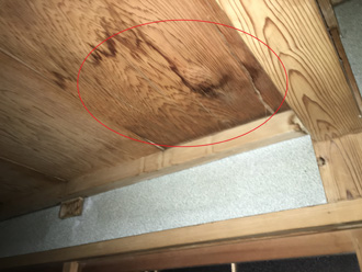 天井に雨染みができている