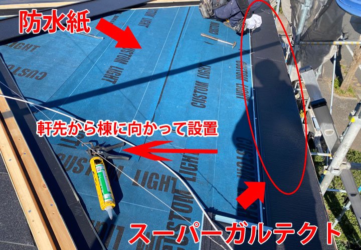 軒先から棟に向かって設置されるスーパーガルテクト