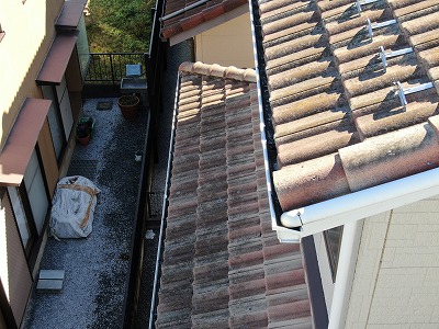 屋根の写真です。日当たりの悪い箇所では苔が見られます。