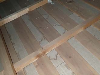 雨漏りによってできた天井裏の雨染み