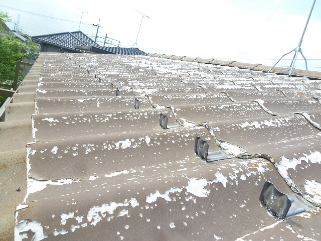 塗膜が剥がれた屋根のアップ