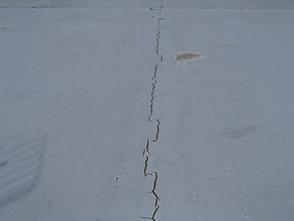 陸屋根の防水層にひび割れ