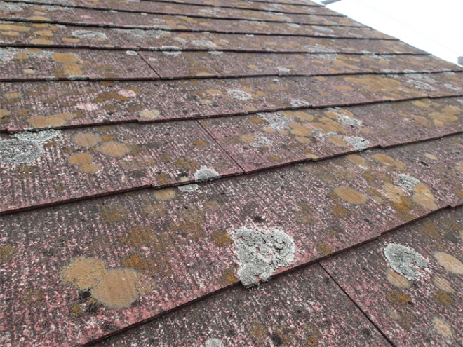 東金市上武射田にて雨漏りが発生している化粧スレート屋根材と棟・谷板金を調査