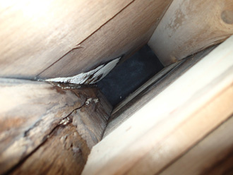 雨漏りの症状が見られる戸棚の奥